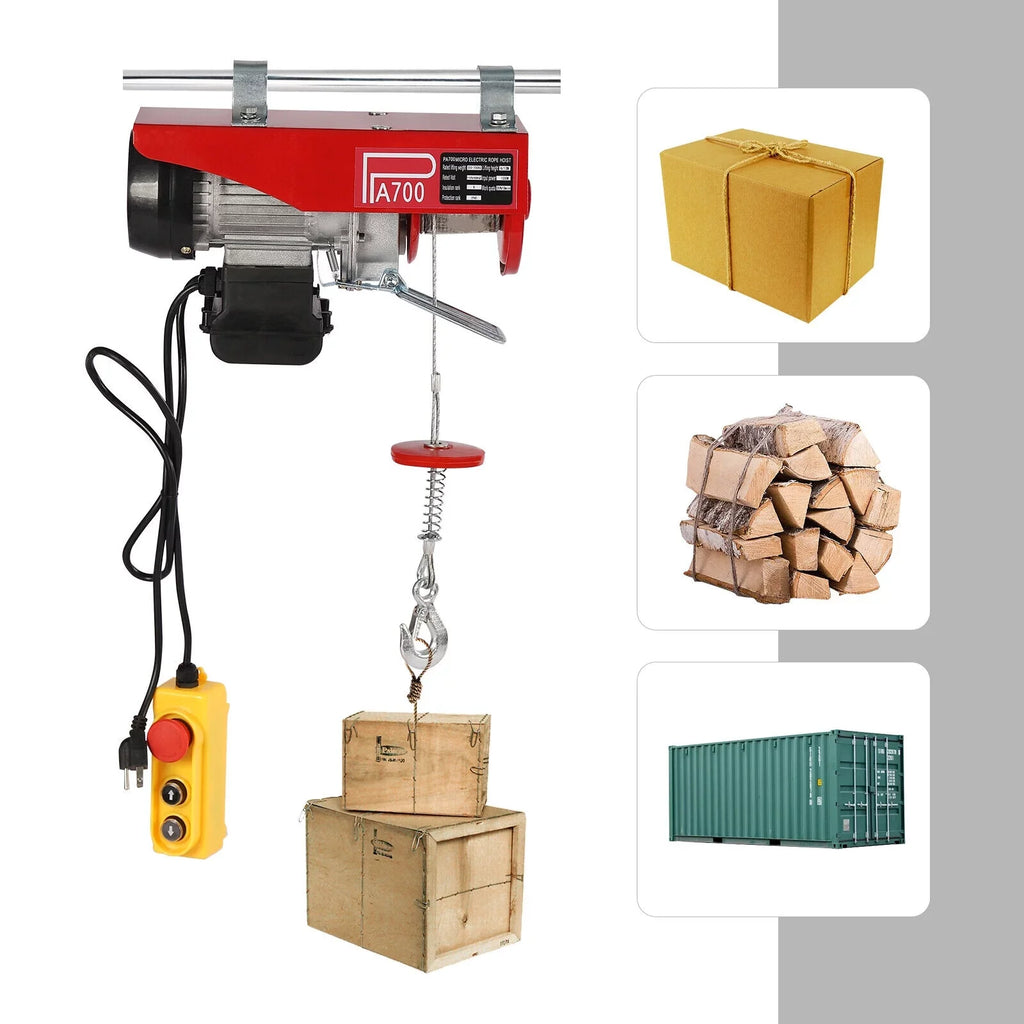 Portable Hoist Winch Remote 110V Winch 1543lbs Electric W/ Control Wire Electric