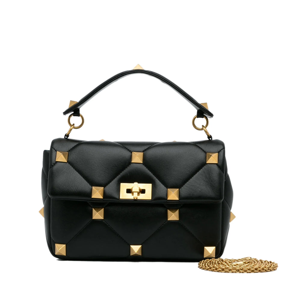 Roman Medium Stud Calf Satchel Valentino Leather Authenticated Pre-Owned Black (Good) Unisex