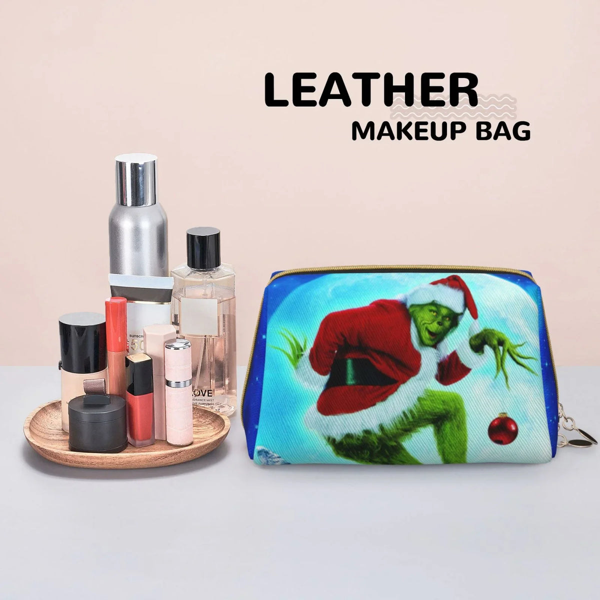 Makeup Storage Travel The Toiletry Portable Bag Gift Christmas Purse Cosmetic Stole Organizer Grinch Leather Bag Pouch How