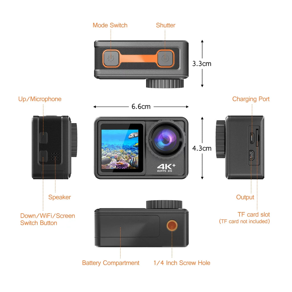 ND4 Lens with for 170° Sports Outdoor 8 Screen 16 Macro Camcorder Purple 4K Inch EIS Angle Screen 40m Waterproof 2.0 Dual Wide DV 24MP Camera Sport WiFi CPL