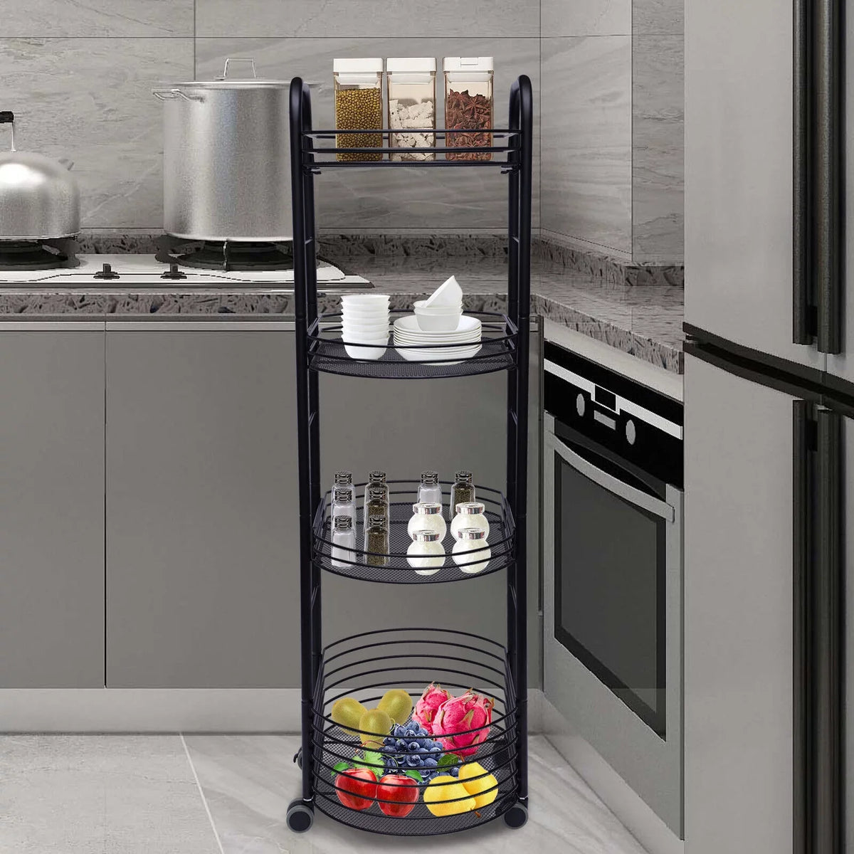 Metal with Storage Utility Trolley Black Carts Cart, Basket Rolling Storage Cart, Tier Kitchen 4 Art Organizer Wheels,
