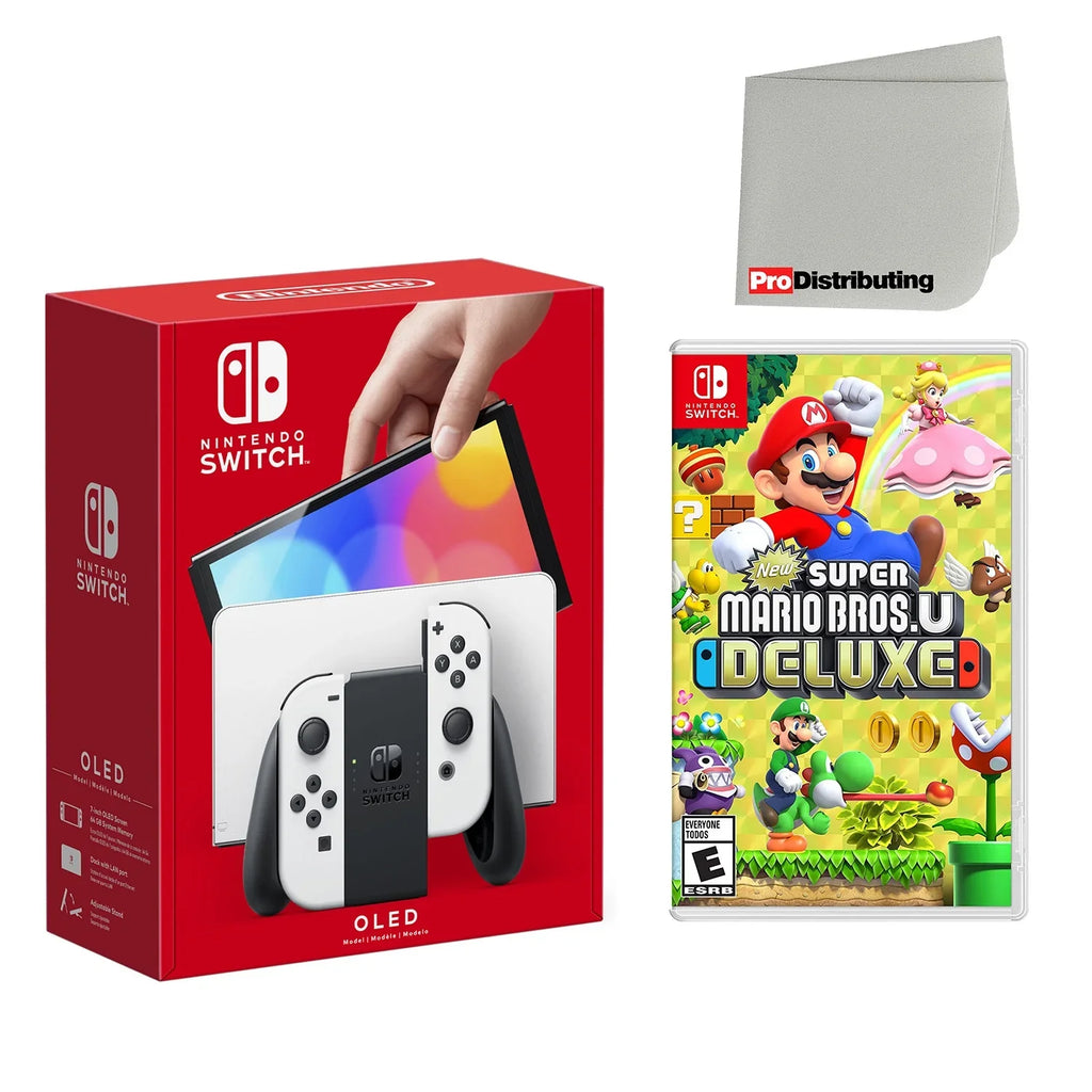 Nintendo New Screen U Bros. Cloth OLED - Super Mario with and Plug Cleaning US Deluxe Switch Import Console White with