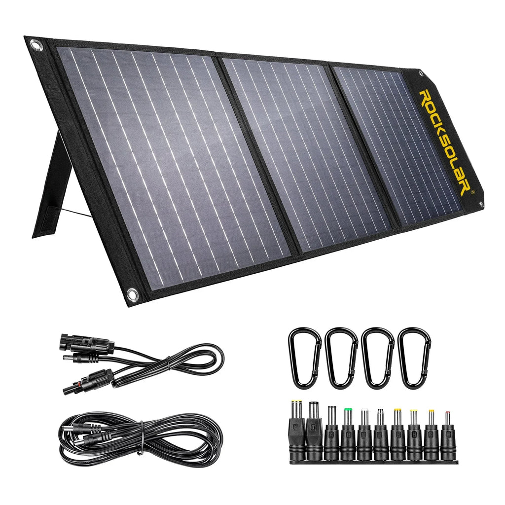 Solar Generator Portable ROCKSOLAR 300W Power Foldable Kit Panel 60W with Station Utility