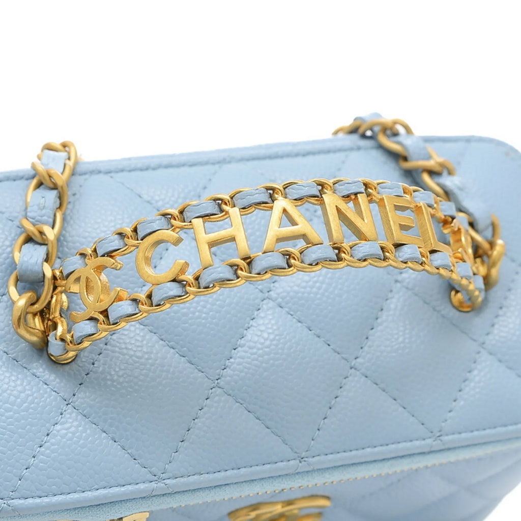 (Good) Pre-Owned Vanity Hardware Caviar Logo Gold Chanel Bag Handle AP2805 Blue Skin Shoulder