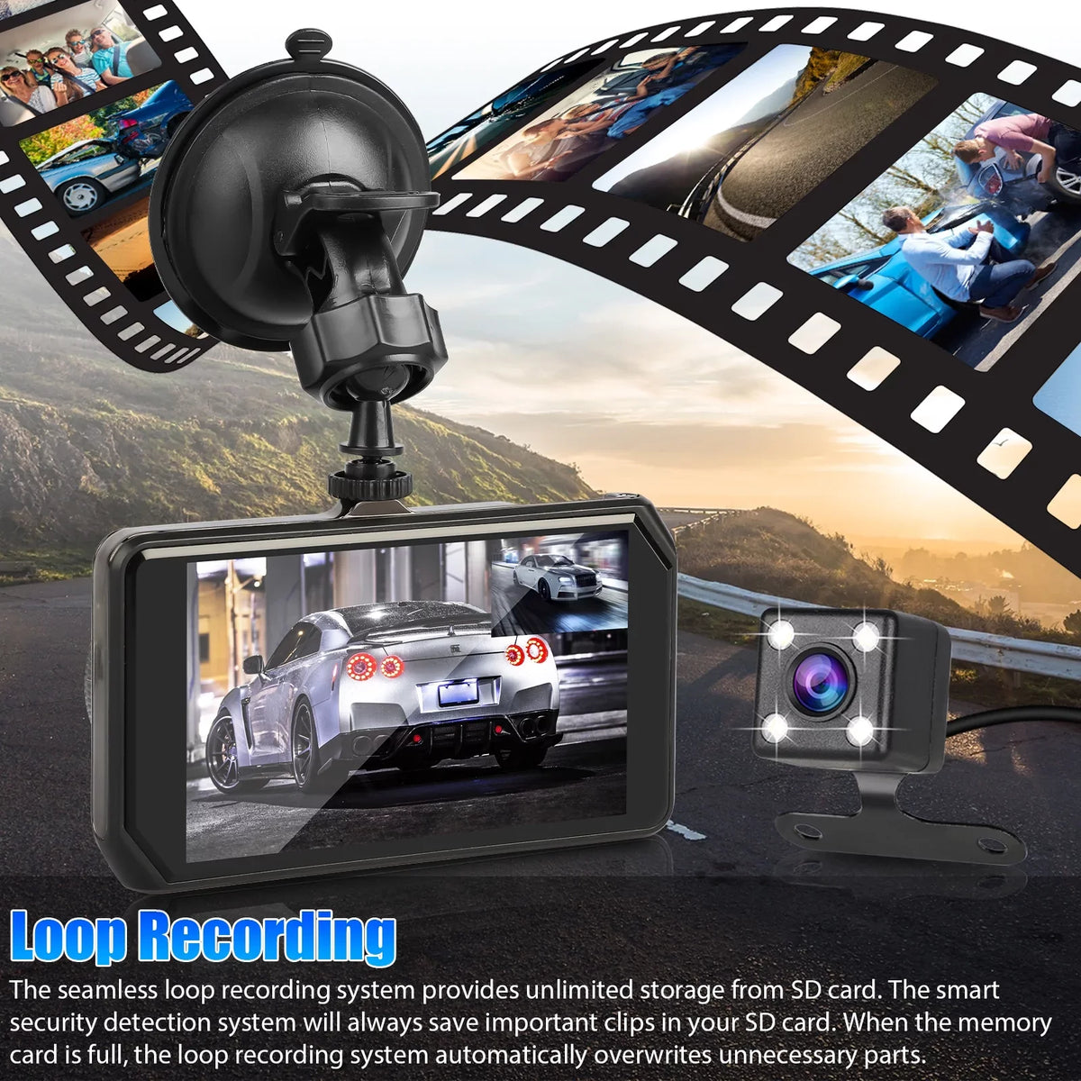 Camera Vision, Motion with and IPS with Driving Wide Dash Front Cam, Dual DVR EEEkit Dashboard 1080P Recorder Car Display, Angle, Dual 4inch Rear Lens 480P G-Sensor/ Detection Dash 170° Night Car