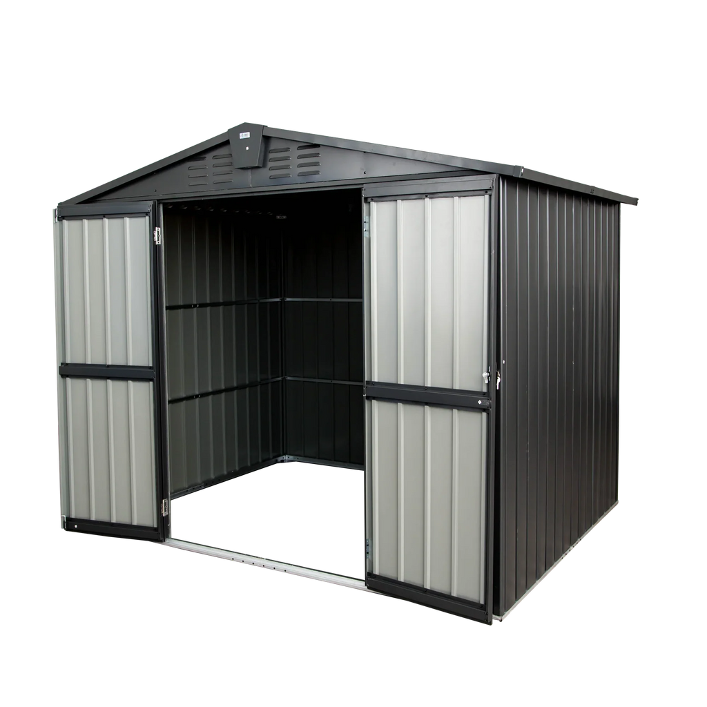 Shed, Storage 6.2' for Lockable Lawn, for Can, Storage Trash Outdoor Metal Steel Bike, Galvanized Capri Patio, Black Outdoor Garden Shed Cabinet Door with 8.2'x Backyard,