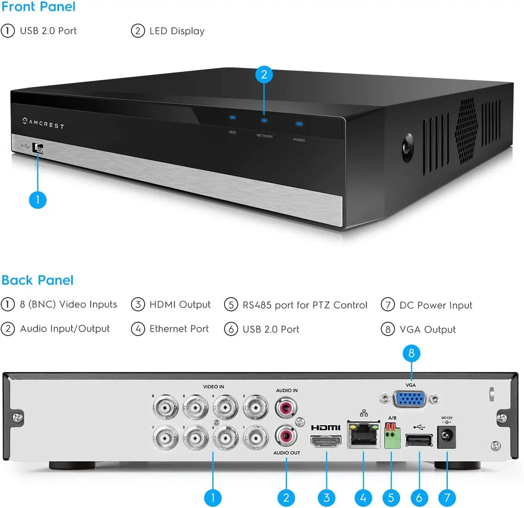 Channel Analog Pre-Installed HDD for UltraHD Recorder, (AMDV5108-2TB) 4K AI Security 2TB DVR Smart Amcrest System DVR, & AI Camera 8 IP DVR Security Cameras Cameras, Security Amcrest 8MP
