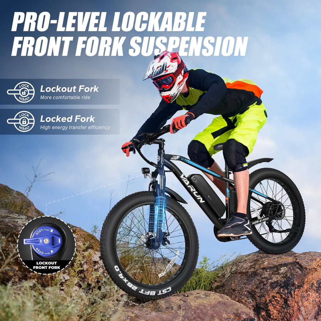 60+ 750W with 26" Adults Lockable E for Bike Features Fat Electric 13AH Tire Electric 7-Speed, 25MPH to Miles - 48V Mountain Removable Battery Up Bikes Suspension Peak VARUN - - Ebikes Bike