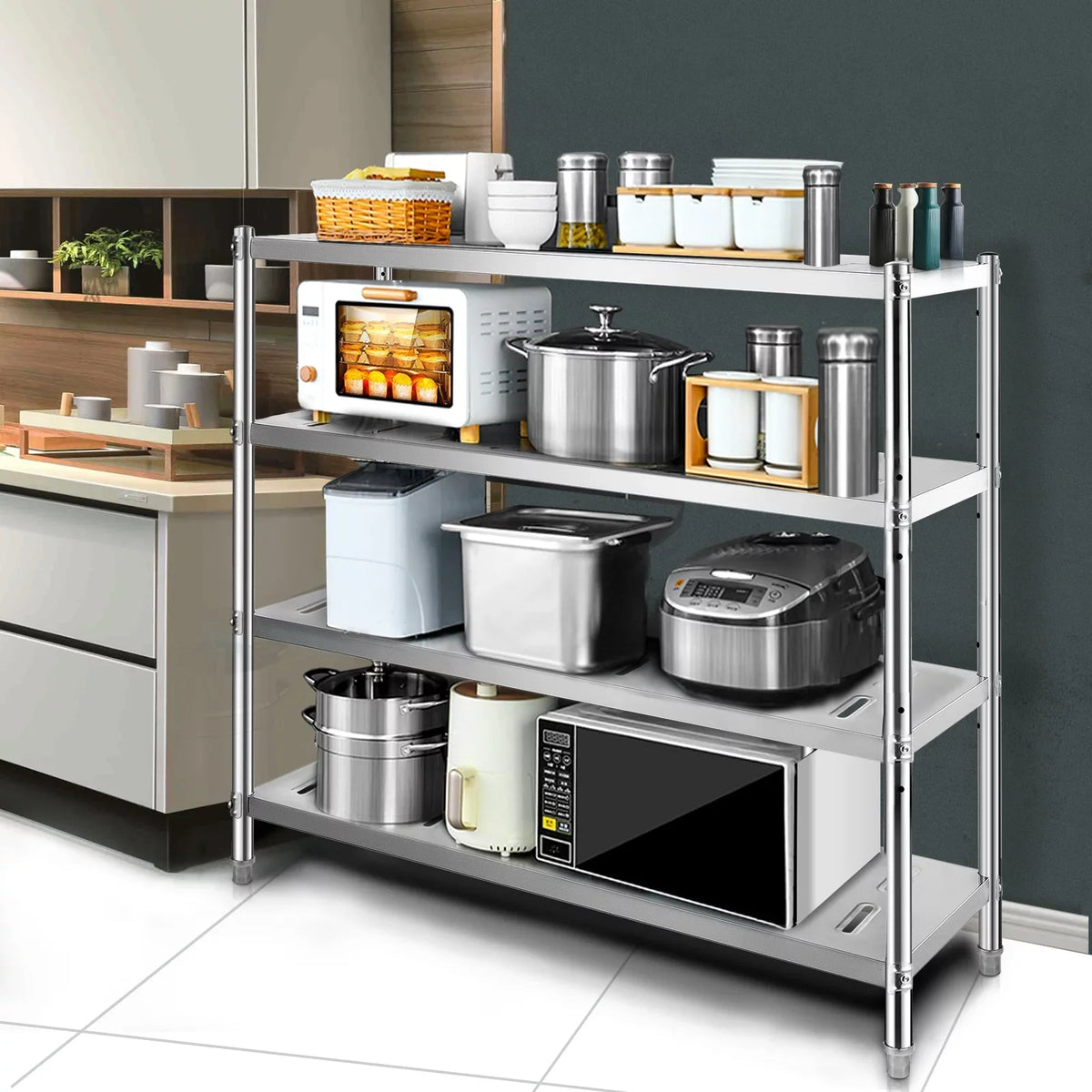 Duty Shelving 59.1x17.7x61in BENTISM Steel Heavy Shelf Stainless 4-Tier Garage