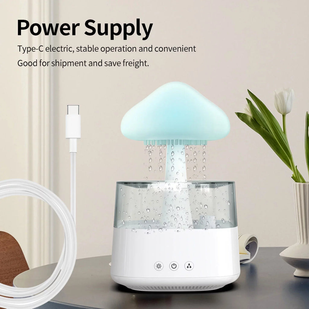 CJC Colors Desk Drop Mist, Humidifier LED Water Rain Oil Fountain 7 450ml Relax Bedside Sleep Light, Cloud Aromatherapy Essential Diffuser