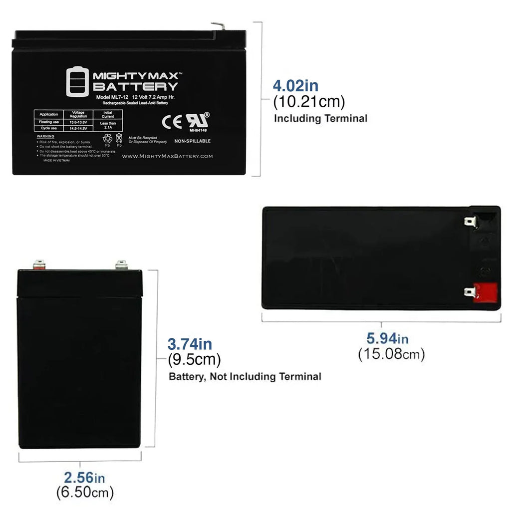 Sonar Battery 12V 12V Fishing MarCum + for LX-3TC 1Amp 7.2AH Charger