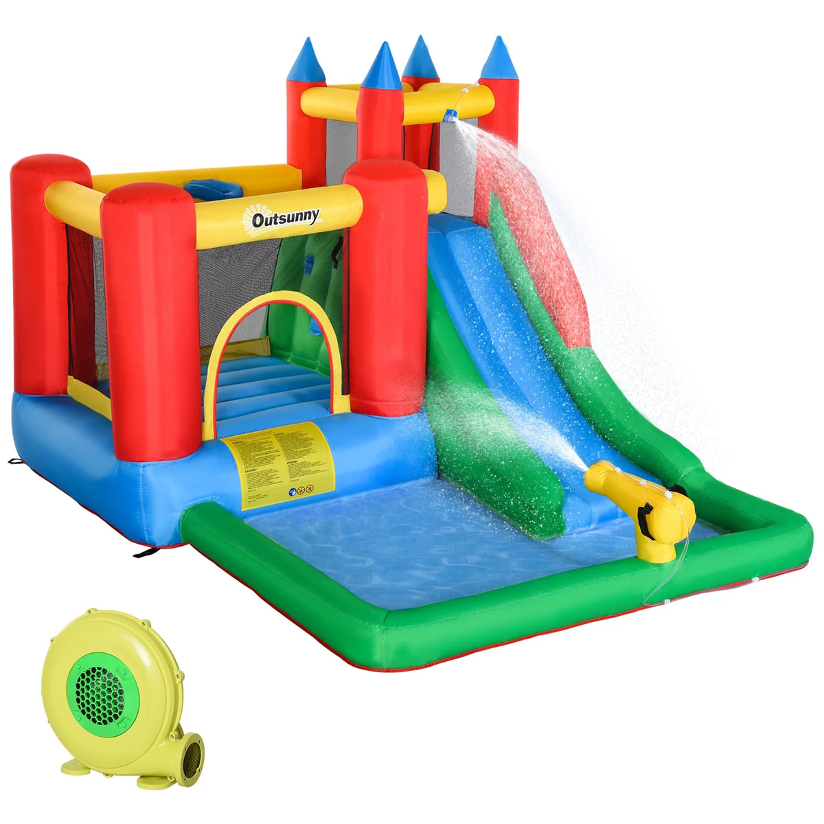 Inflator Kids Included, Water Backyard Slide Castle Bounce Inflatable House Water Water Activity Outsunny Jumping Pool, POWANLI 6-in-1 Cannon, Climbing Toy with Play Kids Outdoor Wall,