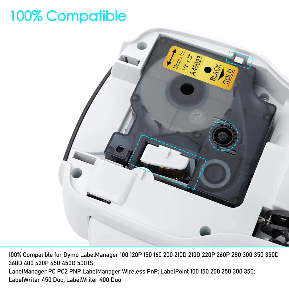 50PK Compatible Tape LabelManager Maker 7m for DYMO D1 for Gold Black Label LabelWriter 12mm on LabelPoint 45023 Label GREENCYCLE
