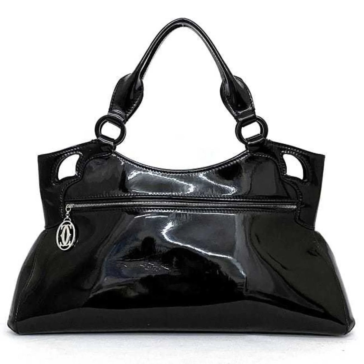 (Good) enamel tote mast L1000833 bag Marcello leather Cartier black Pre-Owned handbag patent SM ladies
