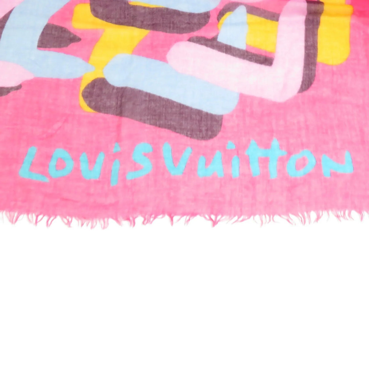 Women's Pre-Owned (Good) VUITTON LOUIS e58449a Shawl Pink/Multicolor Louis Vuitton Cashmere/Silk