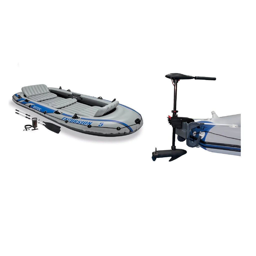 Oars w/2 5 Person Speed Boat & Motor Fishing Intex Eight Trolling Set