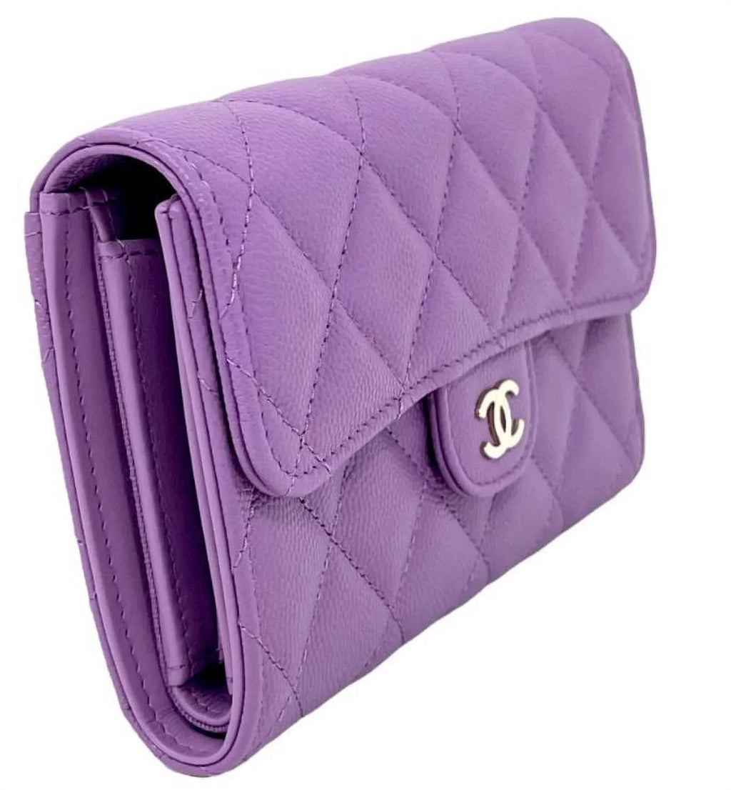 Bag Clutch Chanel Long Purple NEW Leather Wallet Quilted