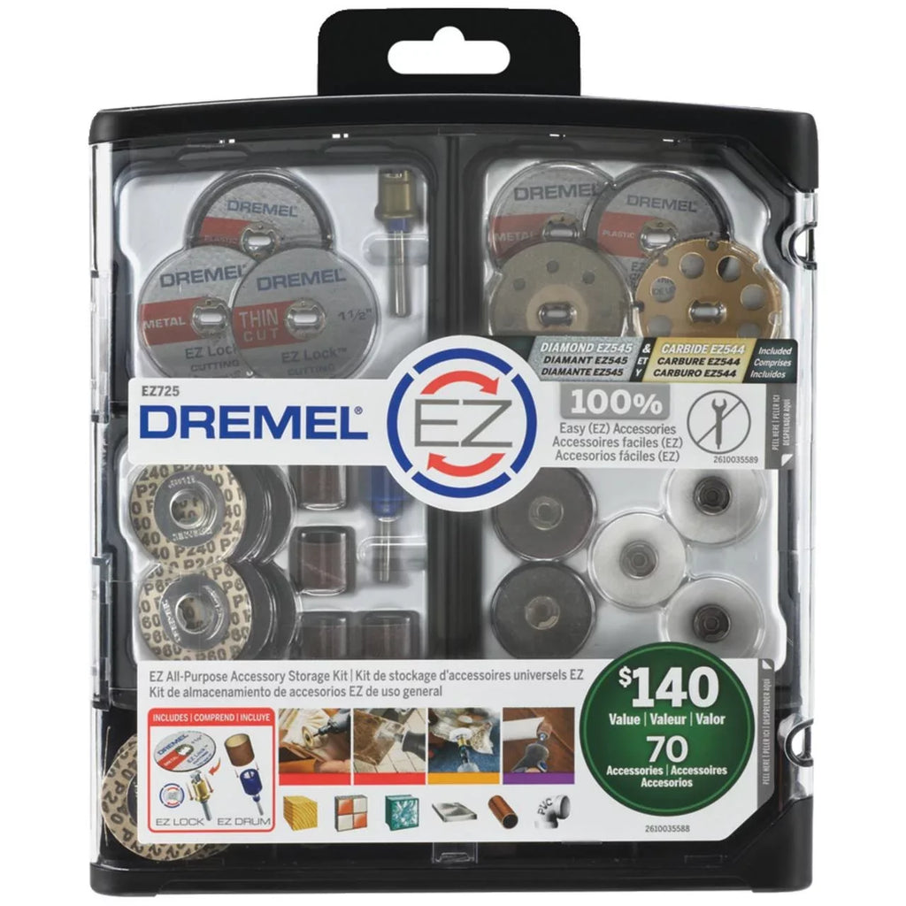EZ Polish, Accessory Drum Cut, Mandrels 70-Piece to Storage Rotary Sand Tool and Dremel Accessory for All-Purpose Clean, Faster and EZ EZ725 Accessories EZ-Lock Kit, Changes,