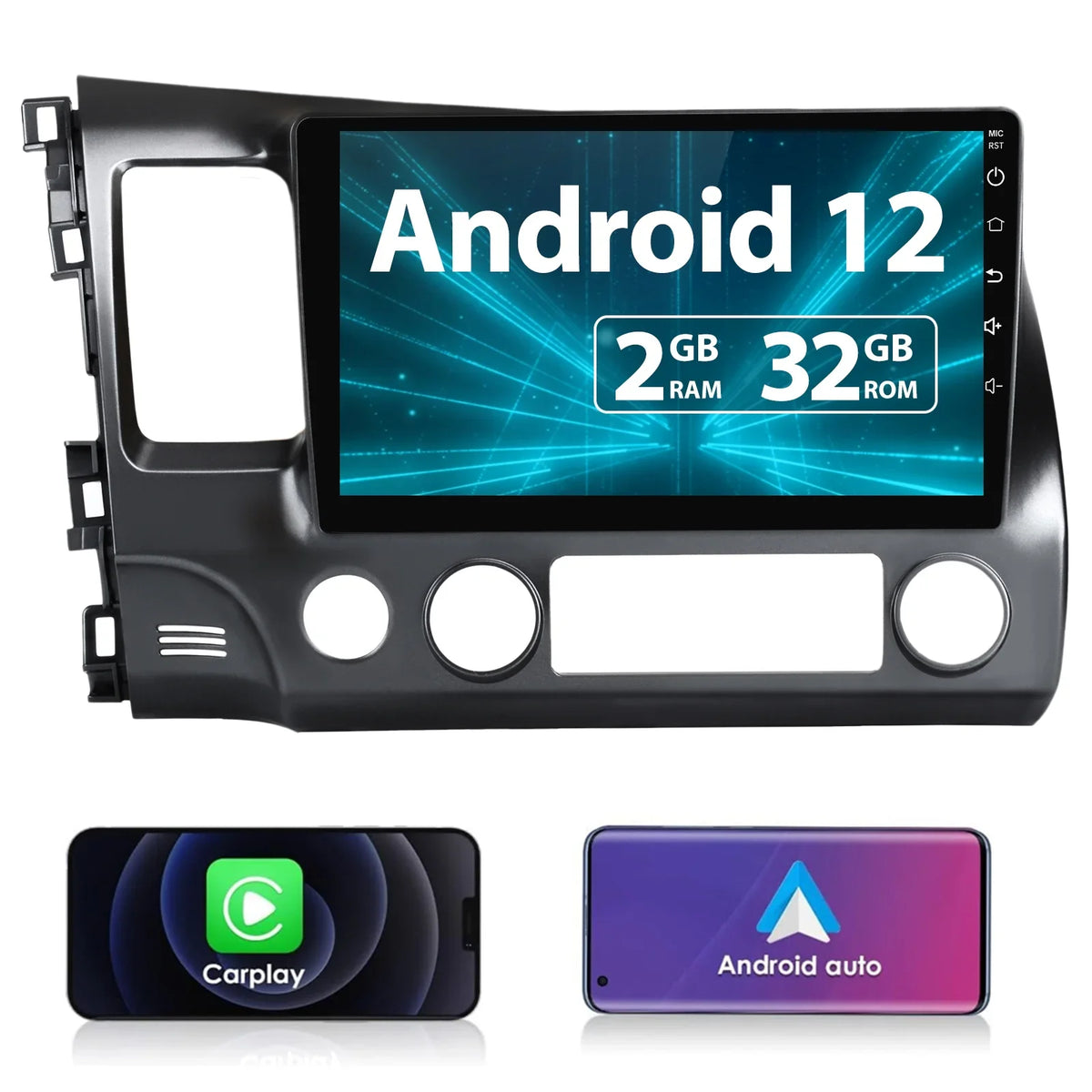 Control Civic Awesafe Apple Auto 12 10 Carplay,Android for 2006-2011, Android with Car Radio Inch Wheel Steering Honda Stereo