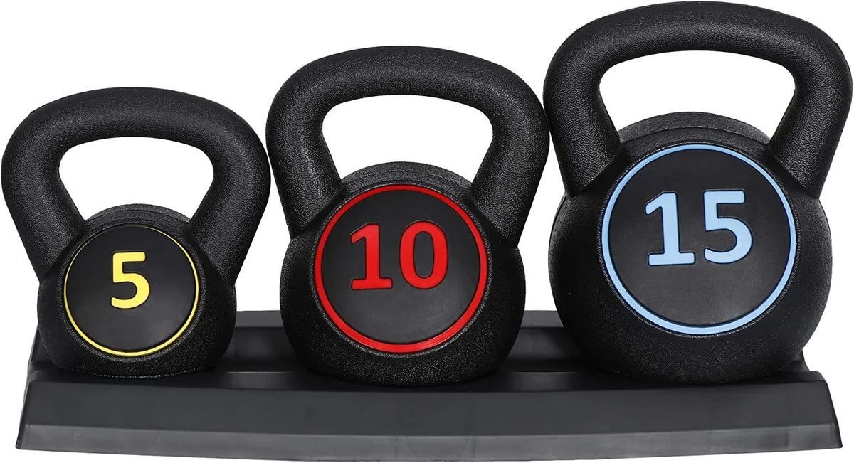 Workouts, lbs Base Home 10 Kettlebell for Strength Gym, lbs, Set, 3- Weight Home lbs, 15 Training, Include Exercise Fitness Rack Set with 5