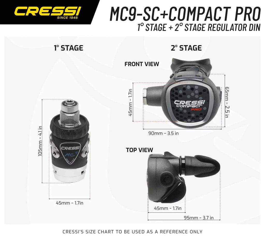 Diving 2nd for Travelers Diaphram Hyperbalanced Beginners Regulator MC9-SC/Compact 1st Ideal Compact in Made Italy - Stage, and Stage Pro: Scuba Cressi -
