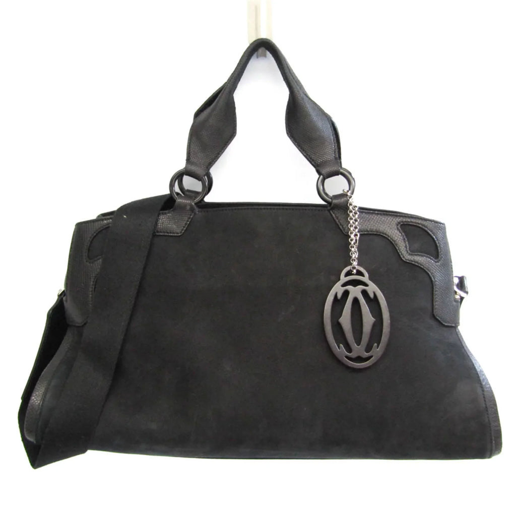 L1000928 Suede,Leather Snake (Good) Cartier Pre-Owned Handbag,Shoulder Marcello Bag Water Black Women's