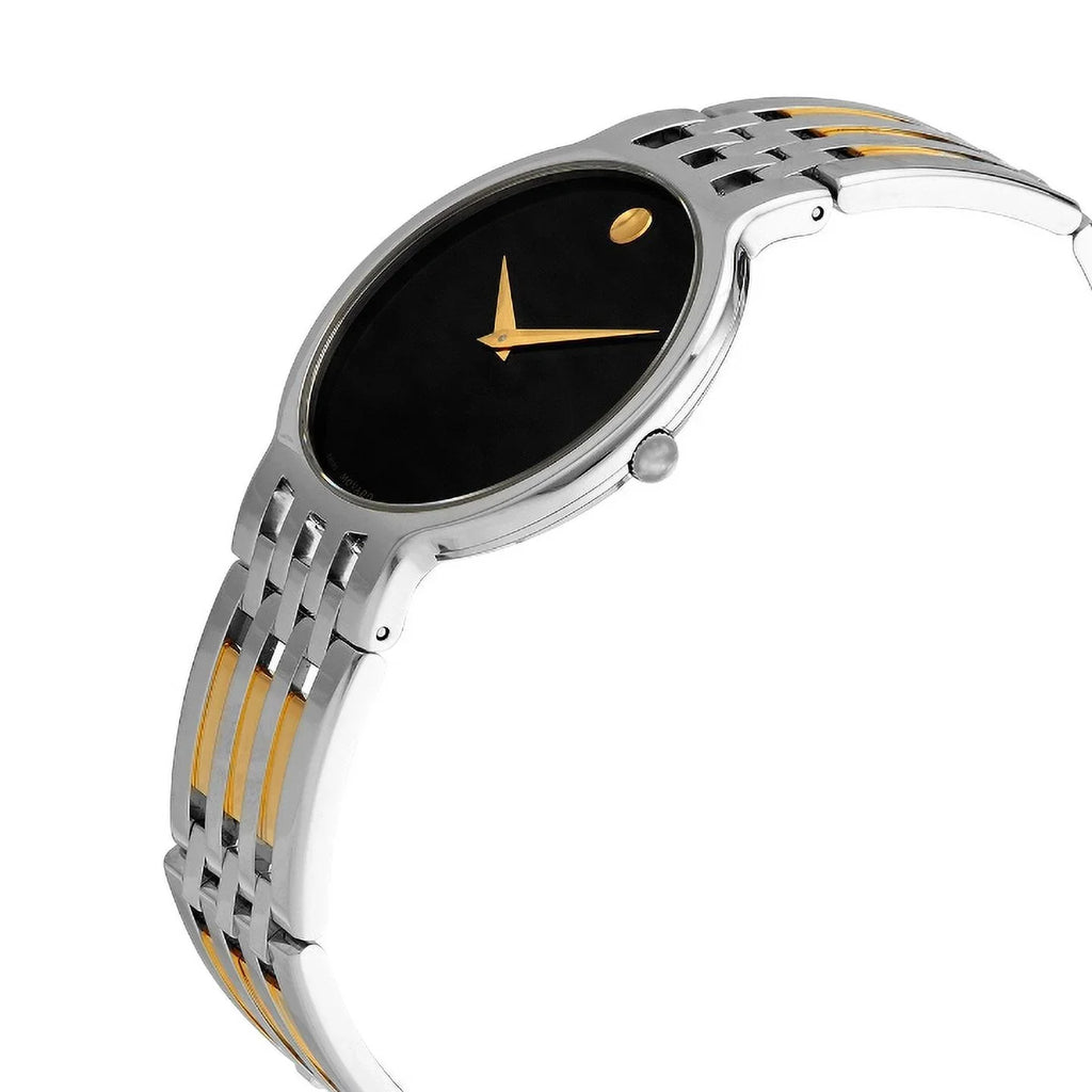 STAINLESS STEEL ESPERANZA MENS BLACK TWO MOVADO TONE 0606962 DIAL WATCH