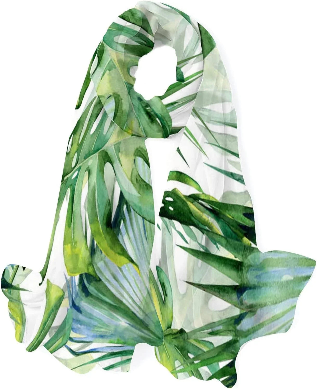 Leaves Shawl Green Long Silk Neck Women Wrap Girls Lightweight Scarf Scarves Hyjoy Watercolor for