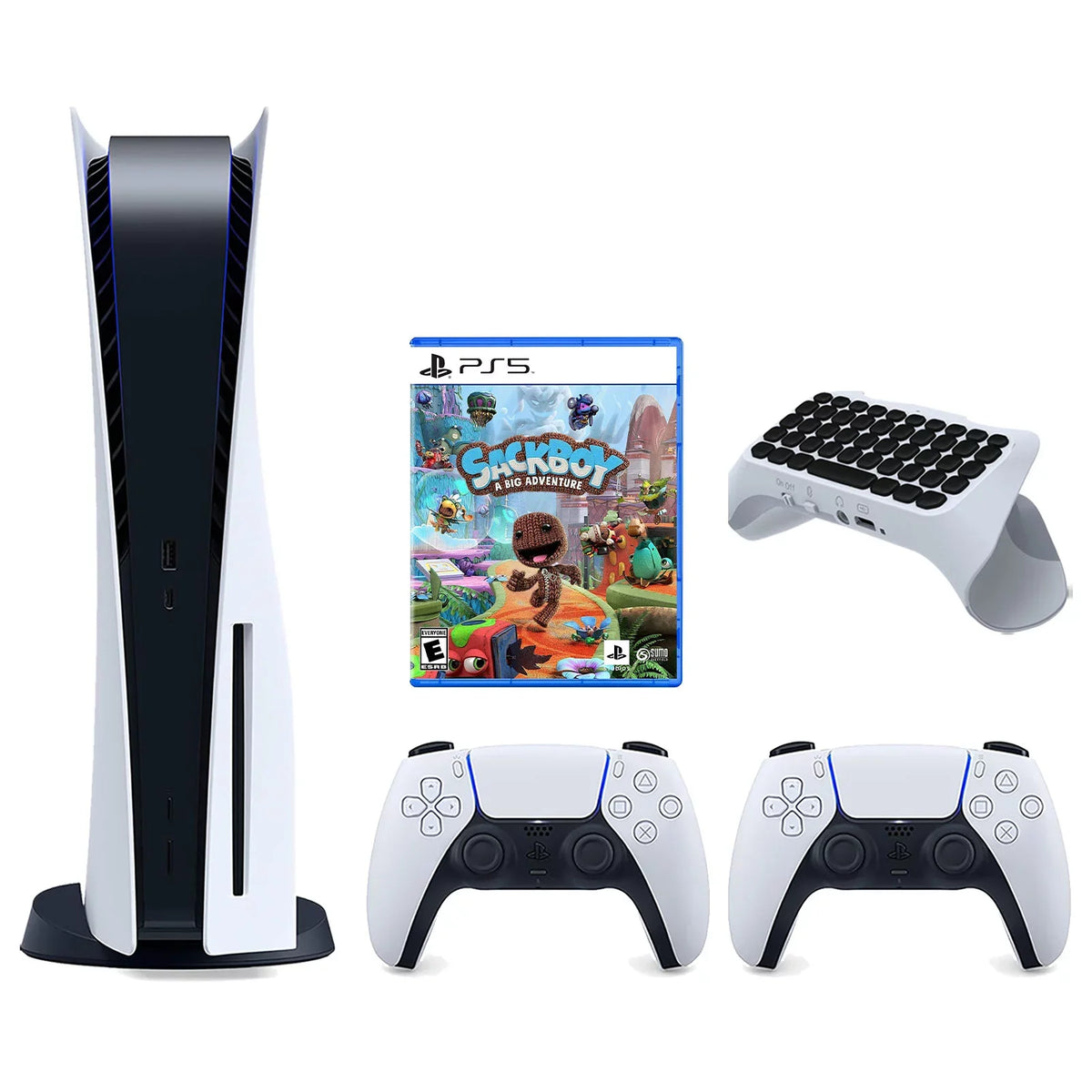 A Sony QuickType Version with Controller, and Disc Wireless PS5 Controller 5 Sackboy: Big Surge Keypad Adventure Extra 2.0 Playstation White Bundle Console
