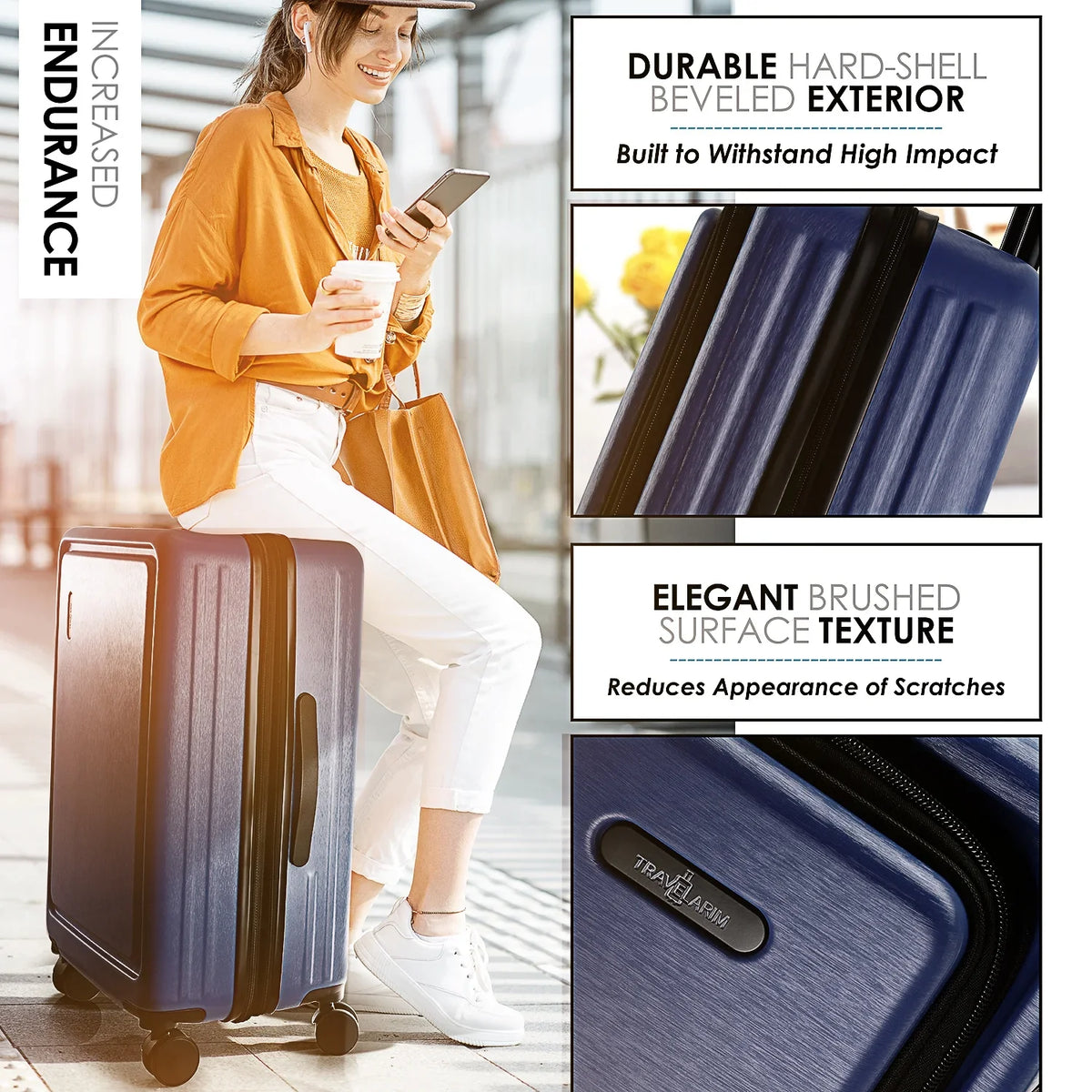 Set, Set, StorageBud Suitcase Luggage Navy 4 Piece Blue Spinner Luggage Hardshell Exapandable