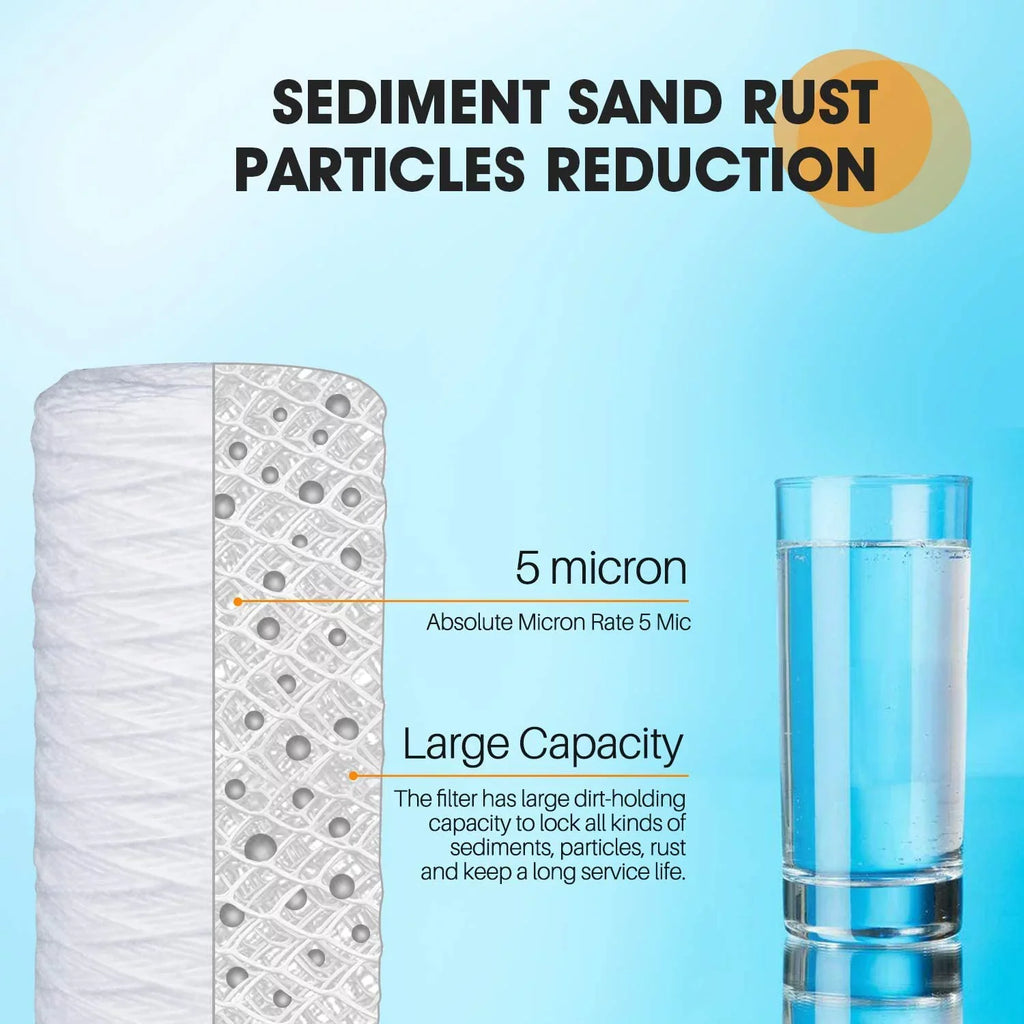 355215-45, 4.5" Filter Sediment for WP5BB97P, Whole WP10BB97P, Cartridge WPX5BB97P, 5 3Pack for Micron Wound x Water, 355214-45, PC10, House Replacement Well 10" 84637, String