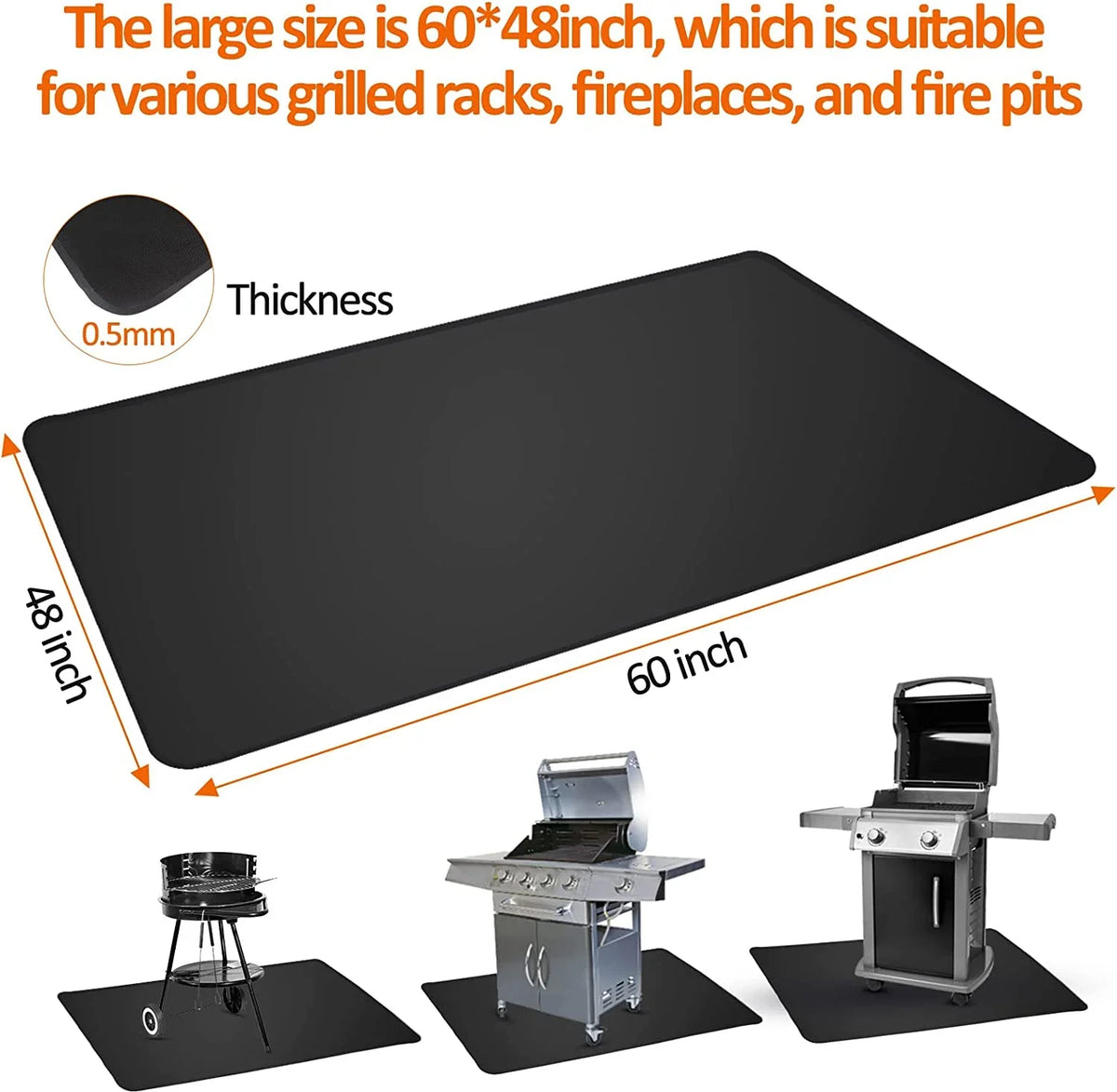 Outdoor Fireplace Charcoal, Grill, Mat BBQ for Mat, AXOMRFC Deck Grills, Black Under 60*48inch Indoor Fire Mat Outdoor Top, Mat Pit Gas Protector, Fireproof Smokers, Flat Grill Grill for for Mat