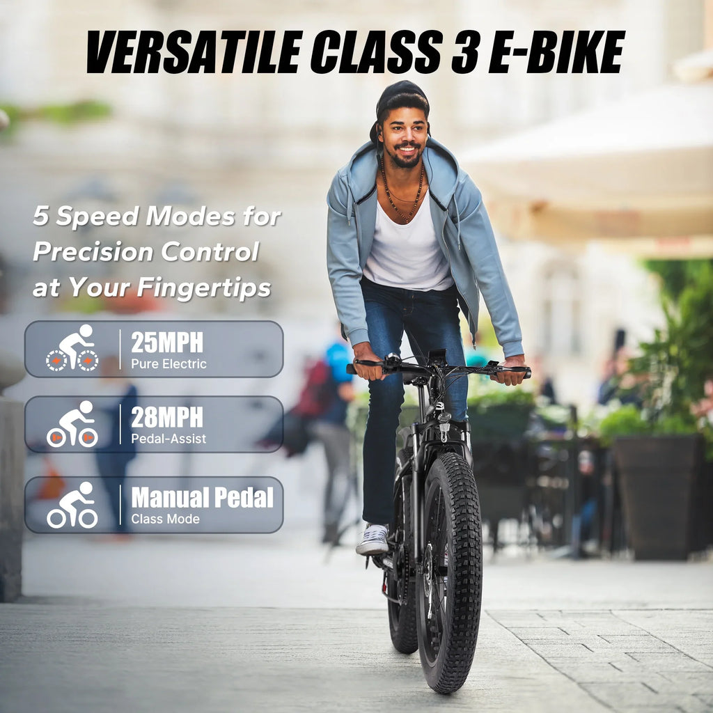 60+ 750W with 26" Adults Lockable E for Bike Features Fat Electric 13AH Tire Electric 7-Speed, 25MPH to Miles - 48V Mountain Removable Battery Up Bikes Suspension Peak VARUN - - Ebikes Bike
