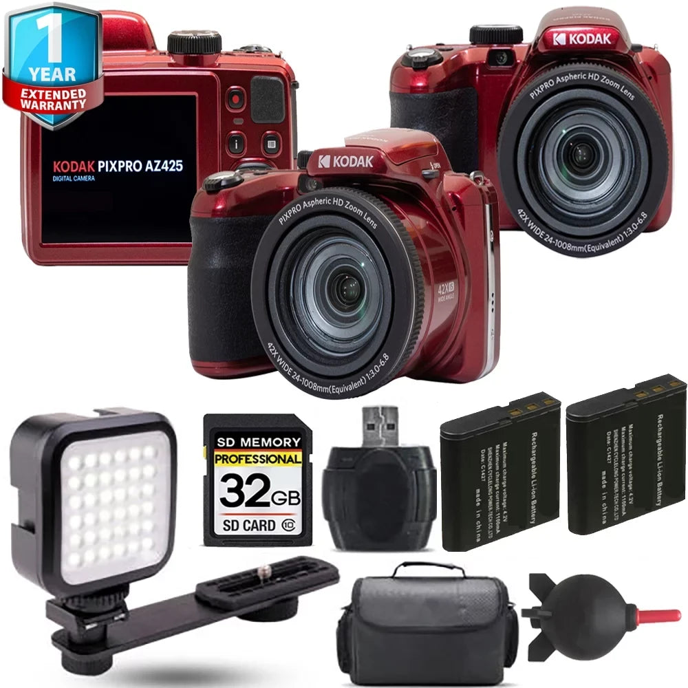 Kodak + + Battery Warranty AZ425 Camera +1 (Red) Digital Yr PIXPRO Extra LED