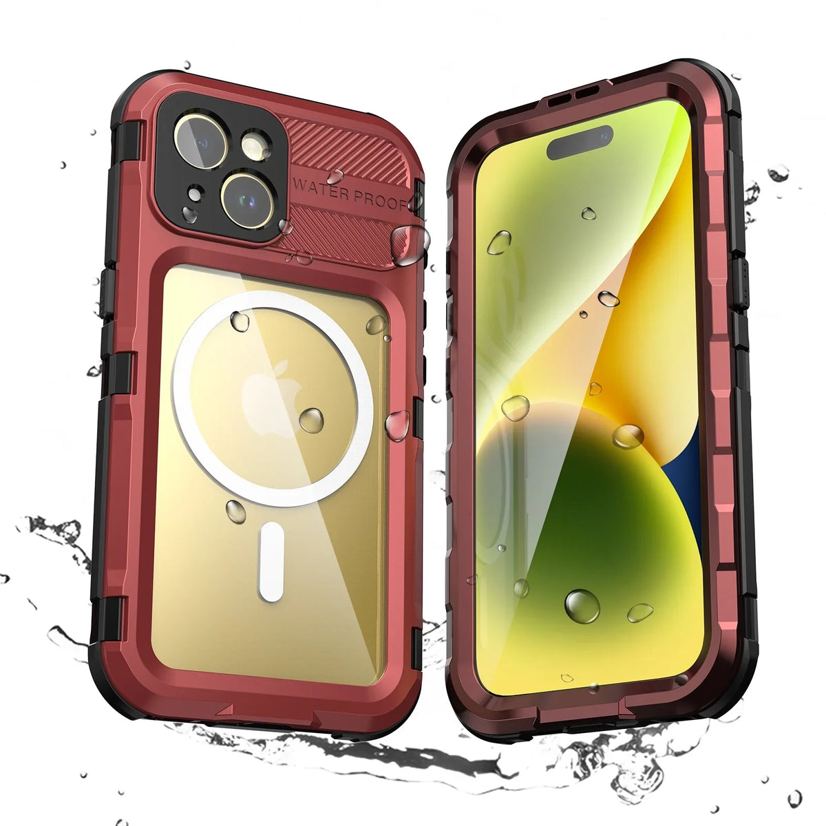 Full Built-in Protector,Underwater Protection Sturdy Pro Screen Lens Case iPhone with 15 for for Pro, Full-Body and iPhone Camera Dustproof 15 Cover Shockproof Waterproof Sealed Red