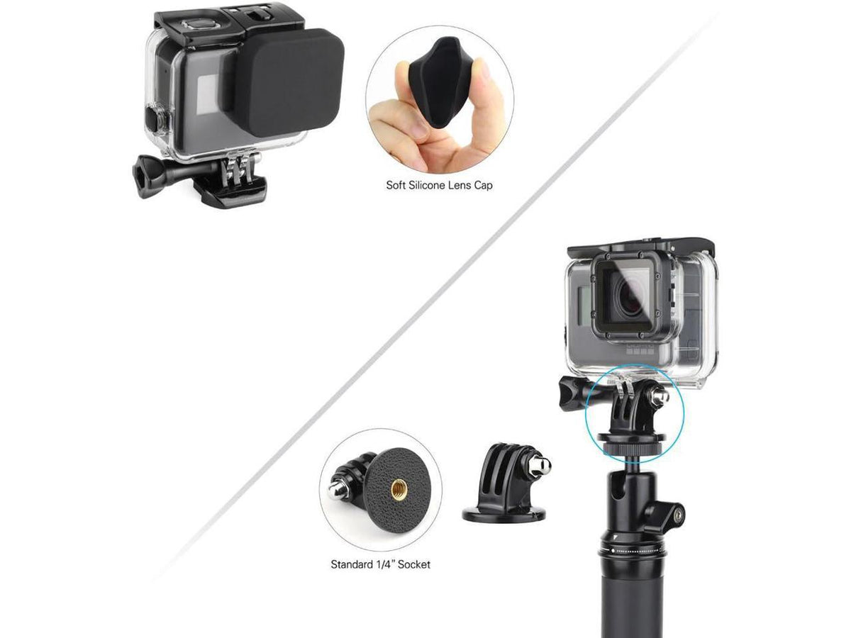 Waterproof for Buckle, 5 Cap 7 Filters Housing Quick Hero Hero 6 Dive 45m Tripod Underwater with - (2018) Black Adapter, Backdoor, Thumb Include Dive 3-Pack Lens Case Release GoPro Screw,