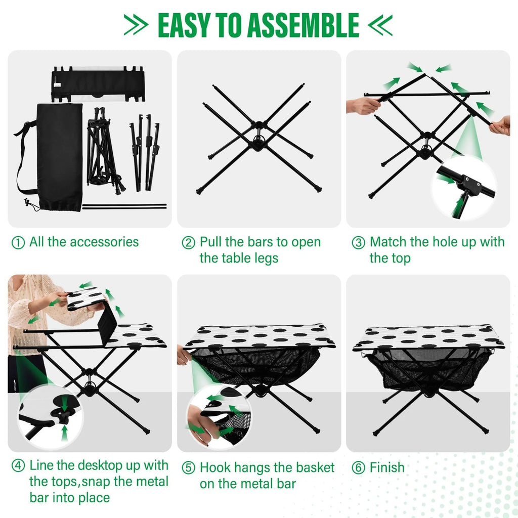 Bag Table for Picnic Table Table Black Portable Camping Dots with Hiking Storage BBQ Foldable Polka Compact Fishing Outdoor Beach