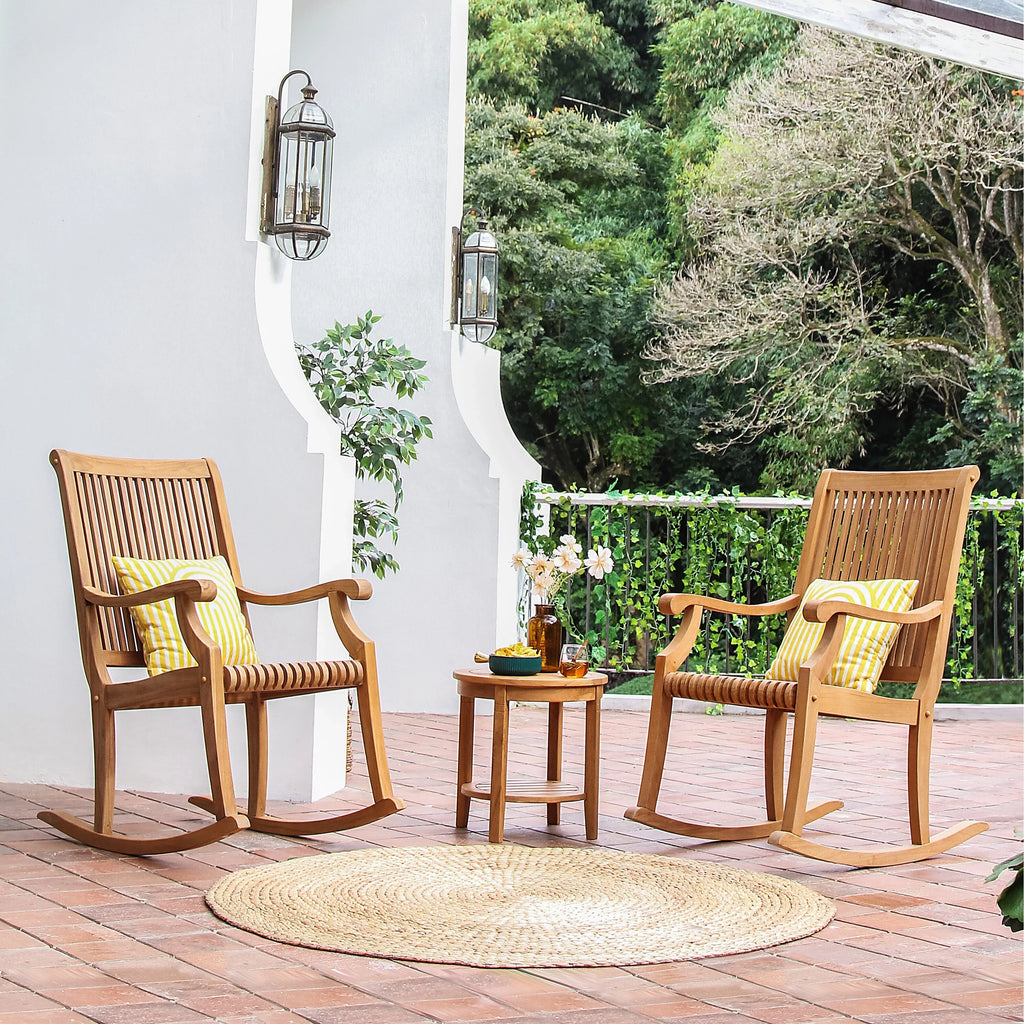 3-piece Cambridge Chara Rocking Casual Teak Chair Set Chat Outdoor