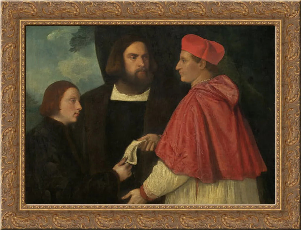 of 24x18 Abbot Titian Marco, Benefice Marco by Ornate Wood Art Corner Framed Girolamo Cardinal His and Carrara, with Investing Gold Canvas