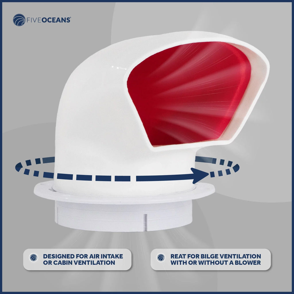 3-Inch Snap-On with Interior, Low Red Cover, UV-Resistant and Oceans Vent Ventilation- Cabin Intake Air Cowl for Plate Profile and FO88 Five or Flexible PVC, Deck