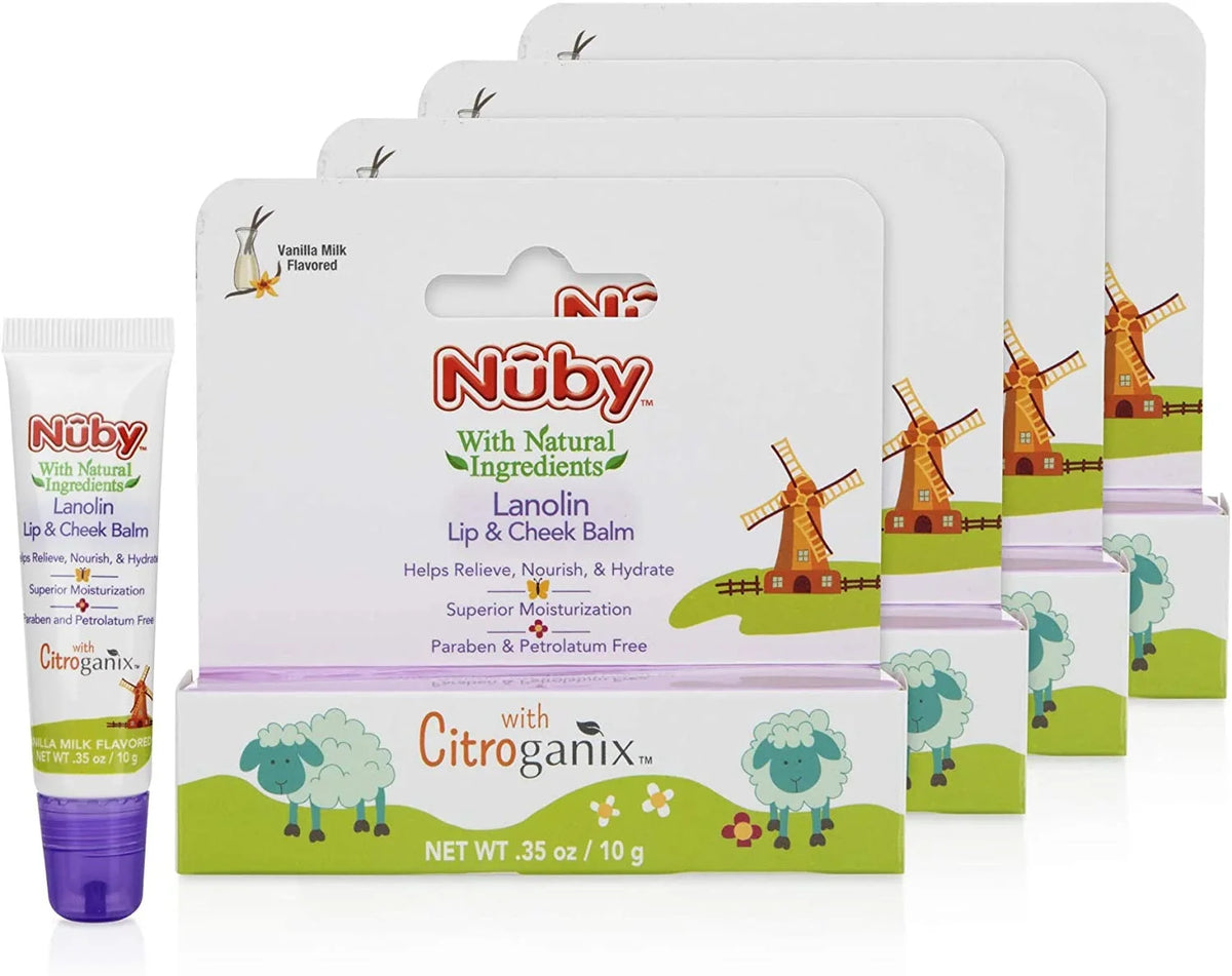 Pack Lanolin Cheek 4 for Nuby, with Talbot's Dr. Inspired Flavor, Vanilla & Milk Baby, Lip Naturally Balm Citroganix,