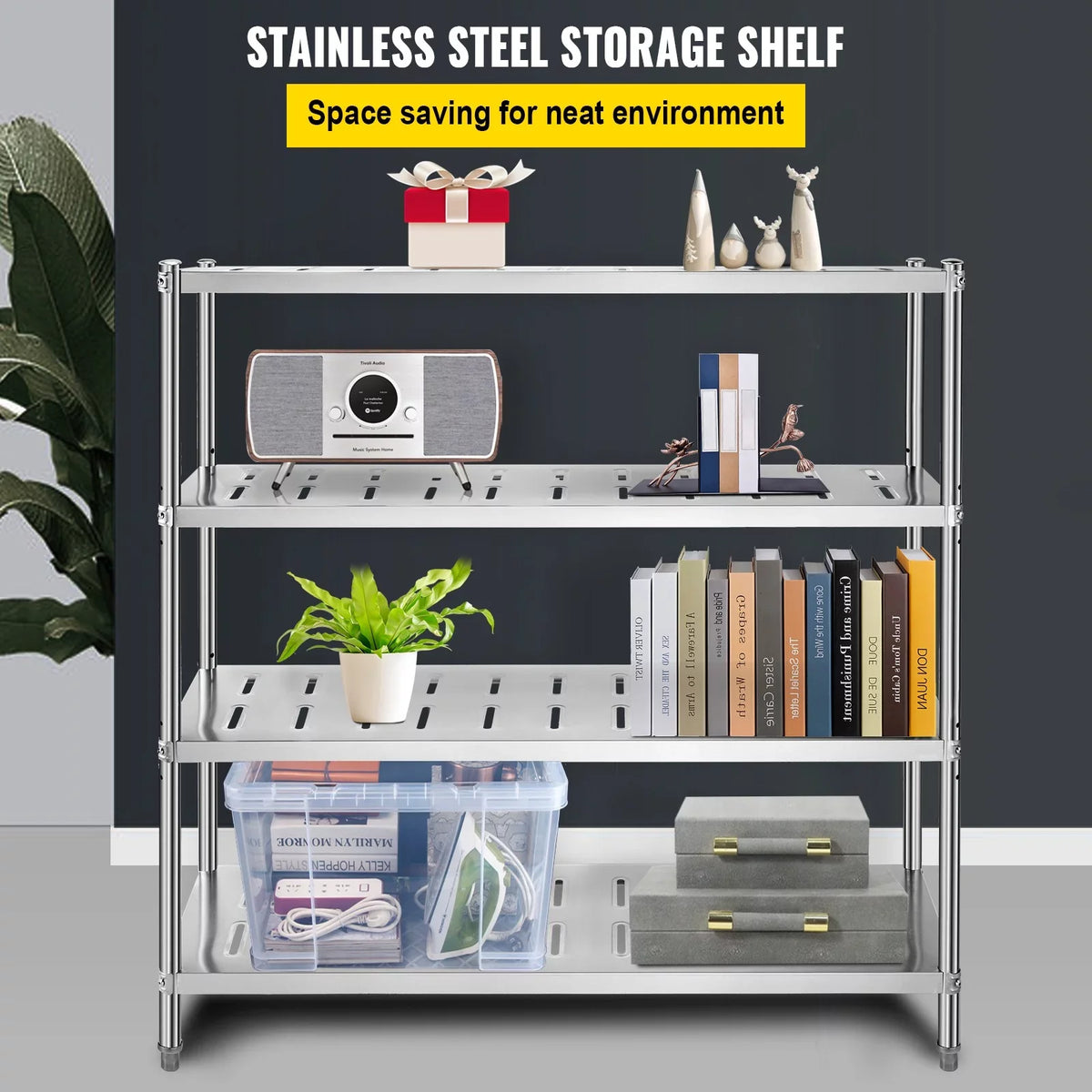 Duty Shelving 59.1x17.7x61in BENTISM Steel Heavy Shelf Stainless 4-Tier Garage