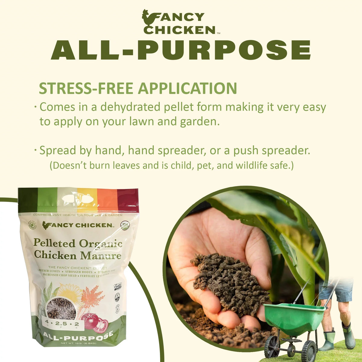 4-2.5-2 for 15 Plant and Chicken Organic, Lawn Fancy All-Purpose Food Pelleted USDA Garden, Chicken Organic LB Manure