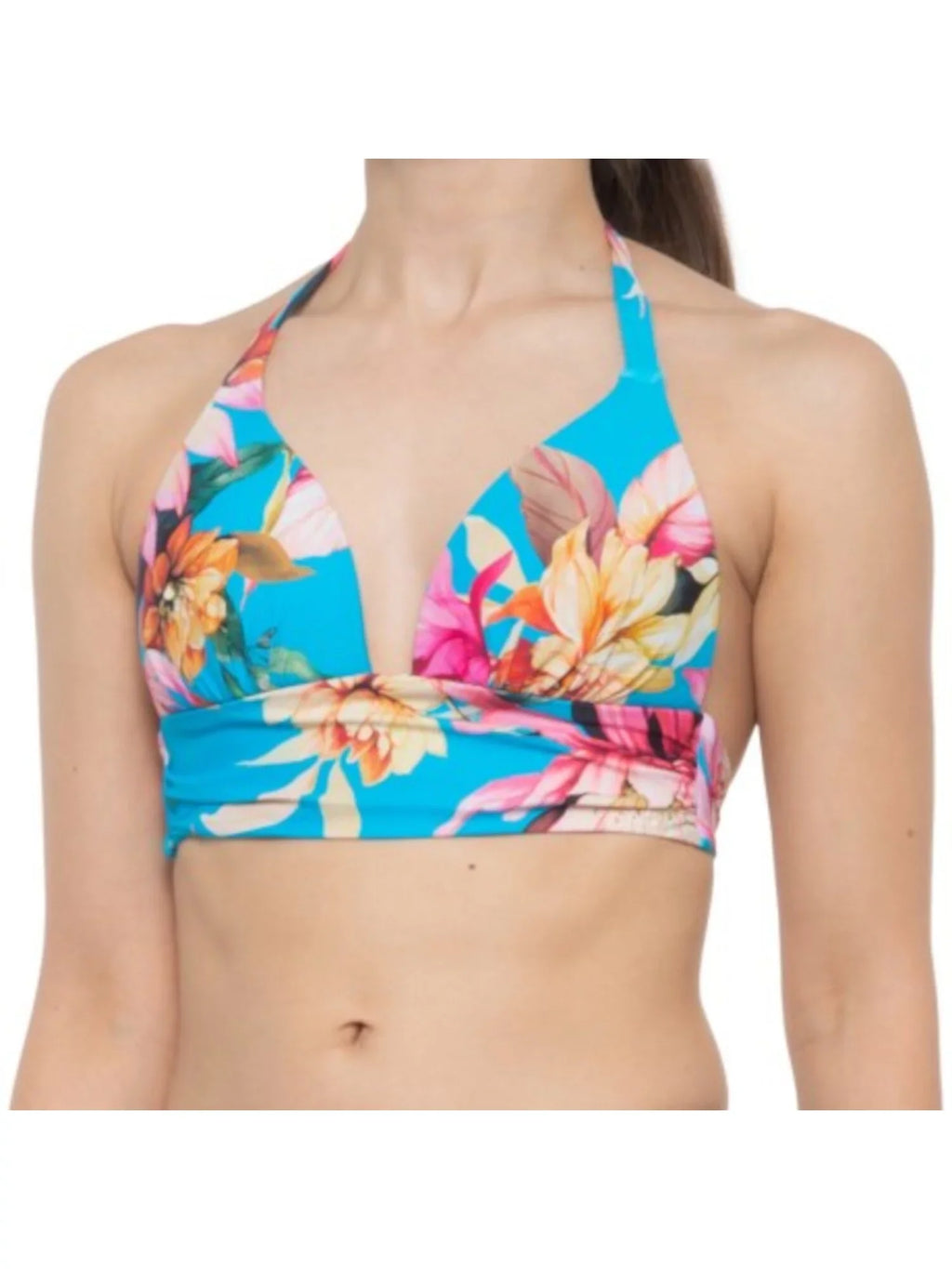 Women's 4 Blue Print Shirring LA Top Cup BLANCA Tie Halter Sweetheart Molded Swimsuit Tropical