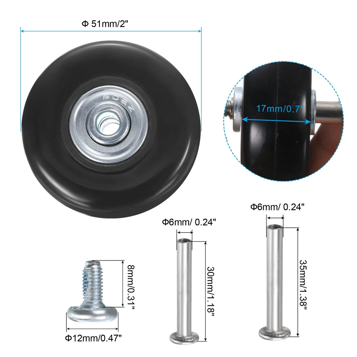Replacement Suitcase, for 17 Uxcell Black, 0.7" 2 x x mm/2" Luggage Set 51 Wheels