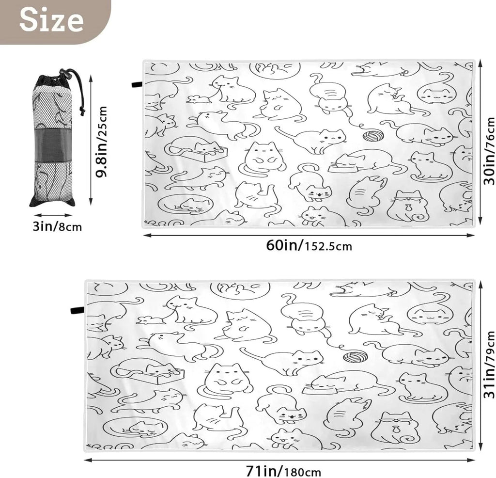 Towel Bestwell Lightweight Quick Cartoon Towel Holiday（191） Dry Super Cat Swimming for Towels Camping Beach Funny Compact Absorbent - Oversized Travel -