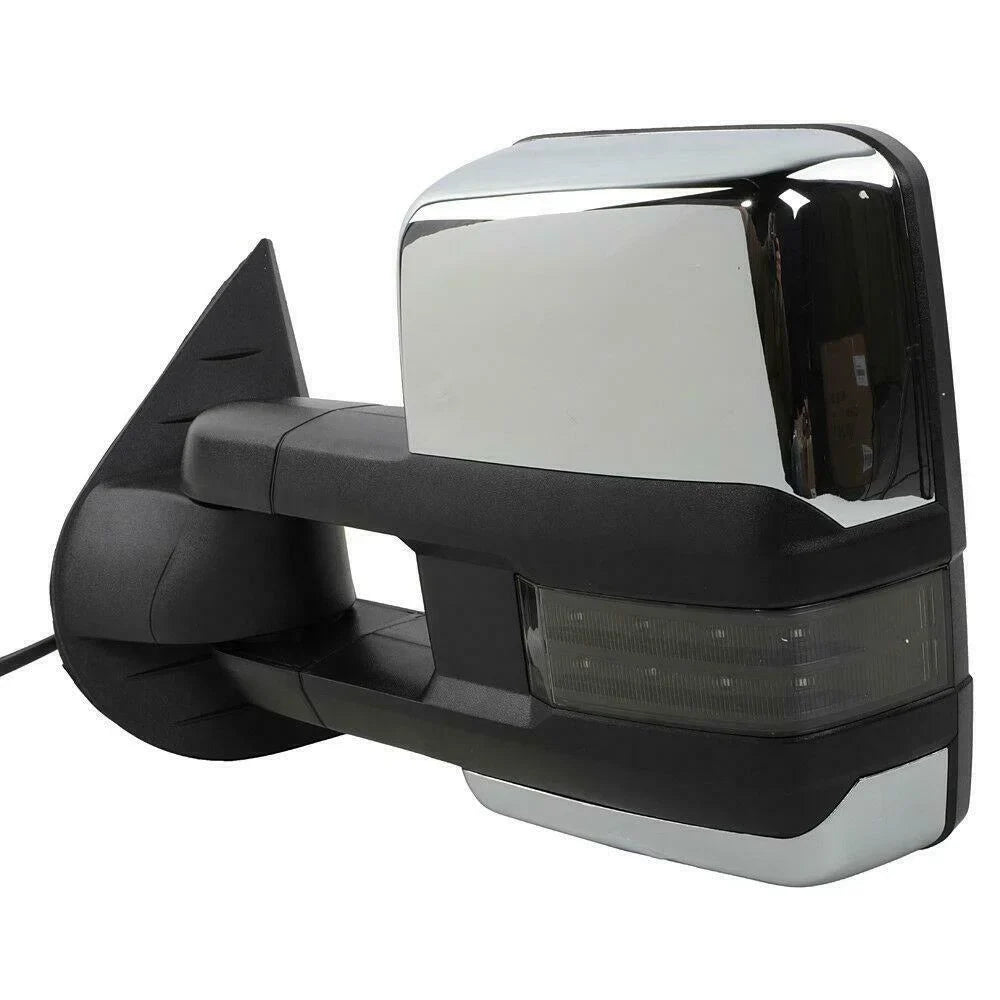 Mirrors Chevrolet GMC LED Power Towing Chrome Signal&Backup Teledu Heated Lamp For