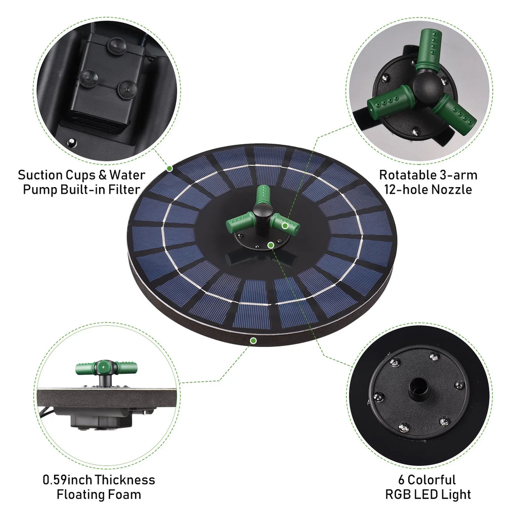 Pump Off fountain,Led With 9 With Auto-shut 9 Pump Led Solar Nozzle Battery Auto-shut Qisuo Solar Solar Battery 6w Auto-shut Nozzle Off Off Rotatable 9 Inch Yaliya Water Inch Water Bath With