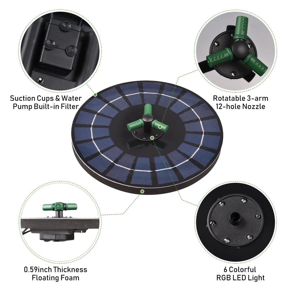 Pump Off fountain,Led With 9 With Auto-shut 9 Pump Led Solar Nozzle Battery Auto-shut Qisuo Solar Solar Battery 6w Auto-shut Nozzle Off Off Rotatable 9 Inch Yaliya Water Inch Water Bath With