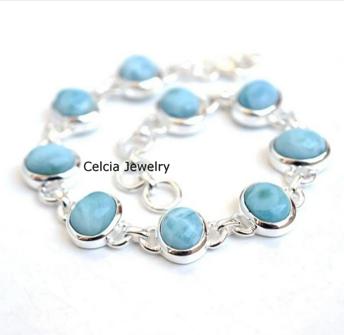 Sterling Women, For Solid Larimar For Her Him Bracelet Oval Bracelet Men Multiple Genuine Blue 925 Gemstone Unique Silver Handcrafted